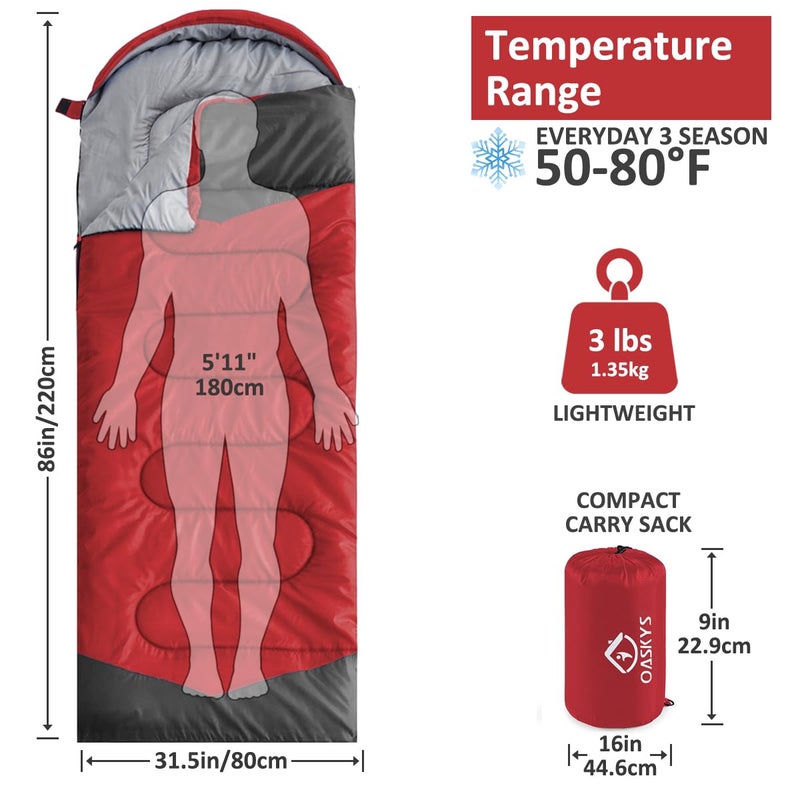 oaskys Camping Sleeping Bag - 3 Season Warm & Cool Weather - Summer Spring Fall Lightweight Waterproof for Adults Kids - Camping Gear Equipment, Traveling, and Outdoors - Image 2